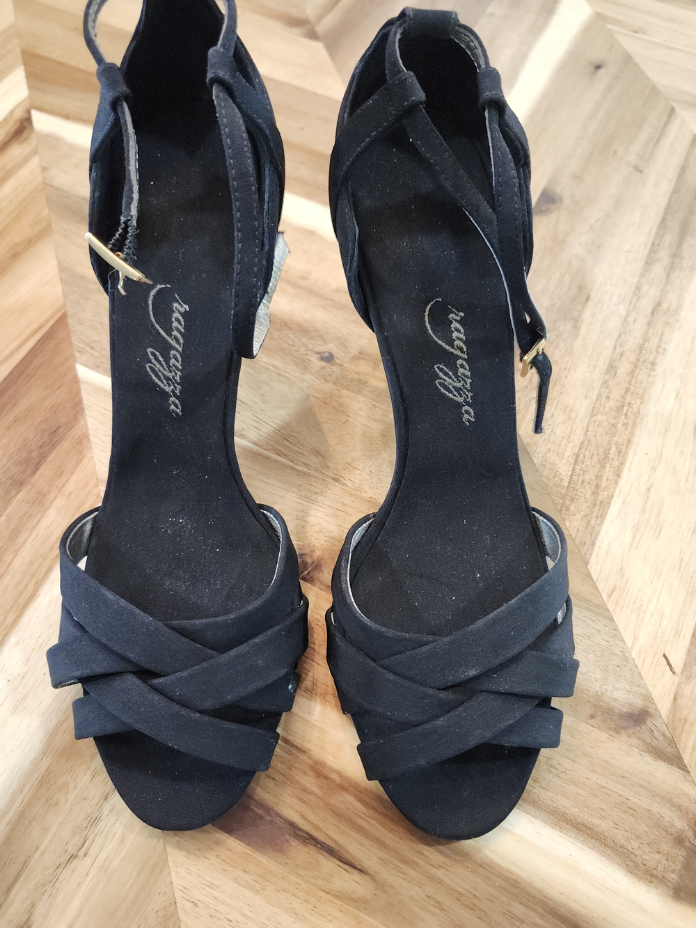 RAGAZZA Black Strappy Crossfront Heeled Sandals